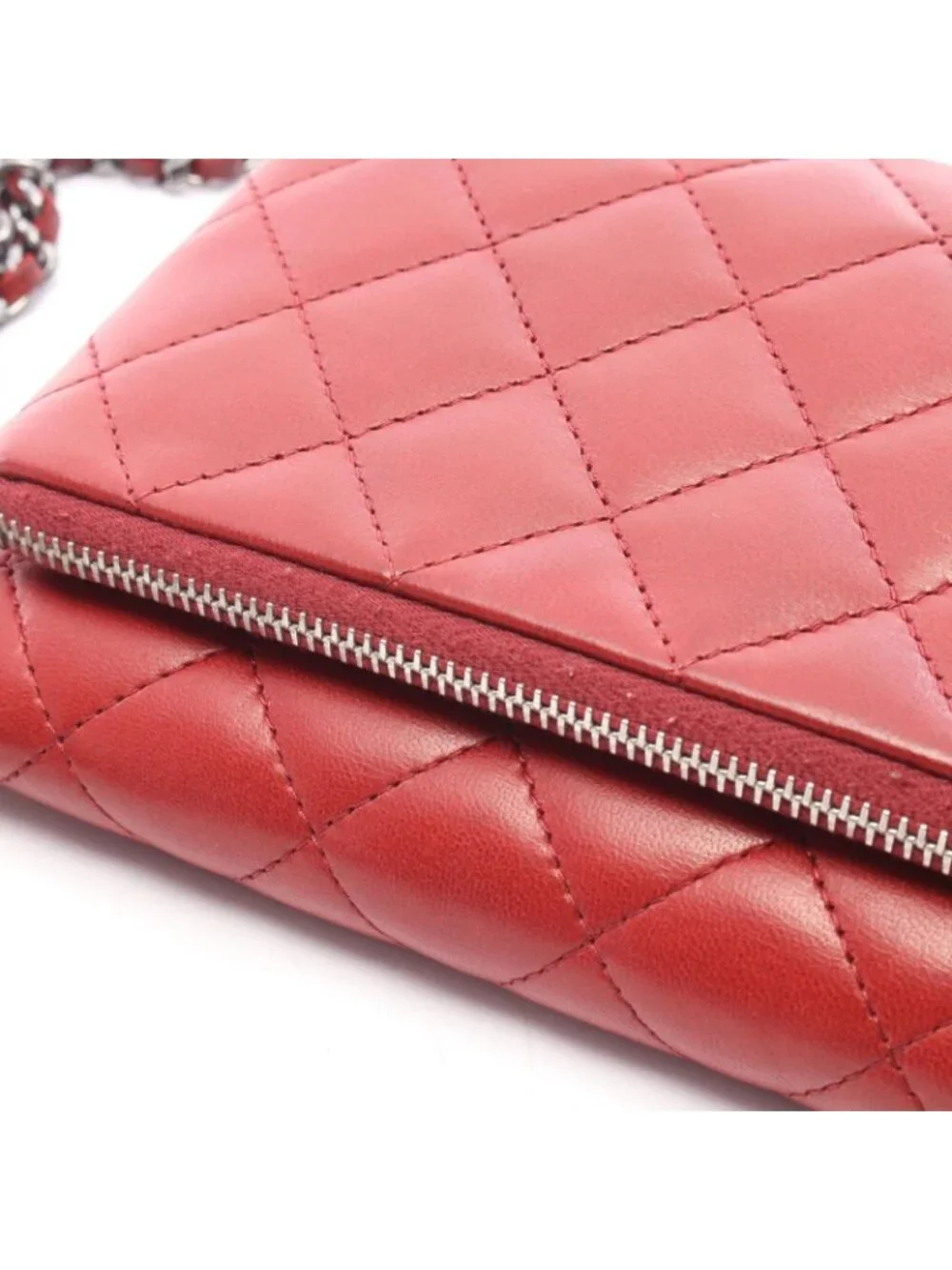 Chanel Shoulder Bag Quilted Small Chain Red Lambskin